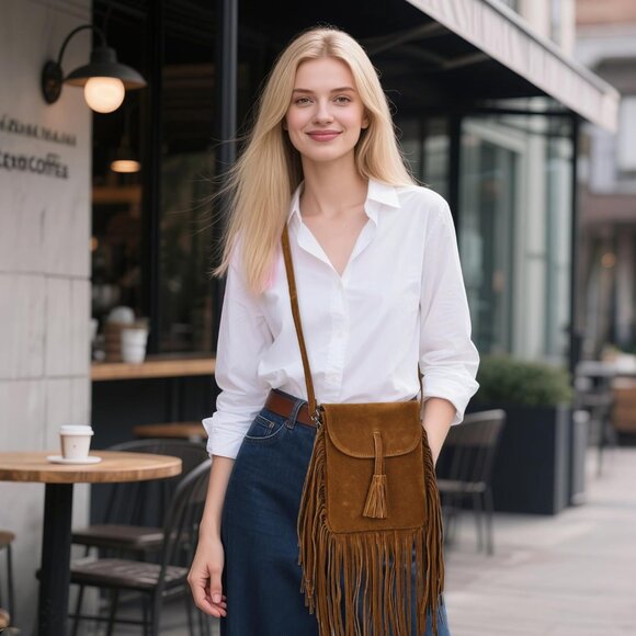 Fringe Small Crossbody Bags for Women Trendy Designer Cell Phone Bag Suede Tasse - Picture 2 of 7